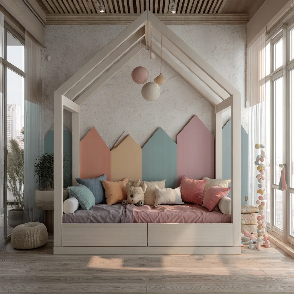 Letto per bambini 160x90x165 cm - struttura a casetta in legno chiaro con cassetti - design colorato e giocoso-Hutare