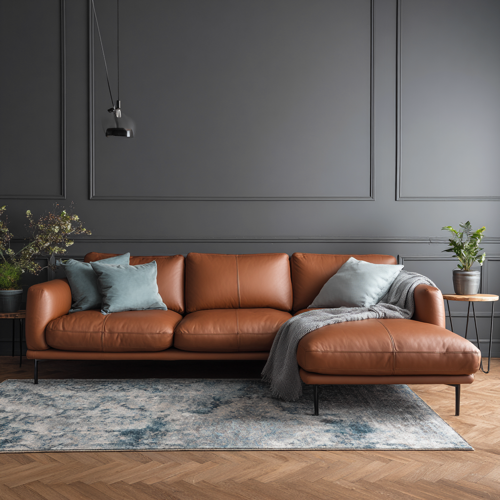 Divano angolare in pelle 285x175x85 cm - marrone - design moderno-Hutare