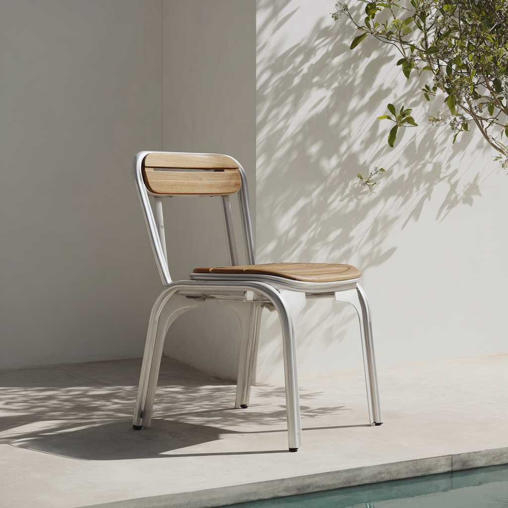 Sedia da giardino - legno di teak e alluminio 50x55x85 cm - argento-naturale - design moderno-Hutare