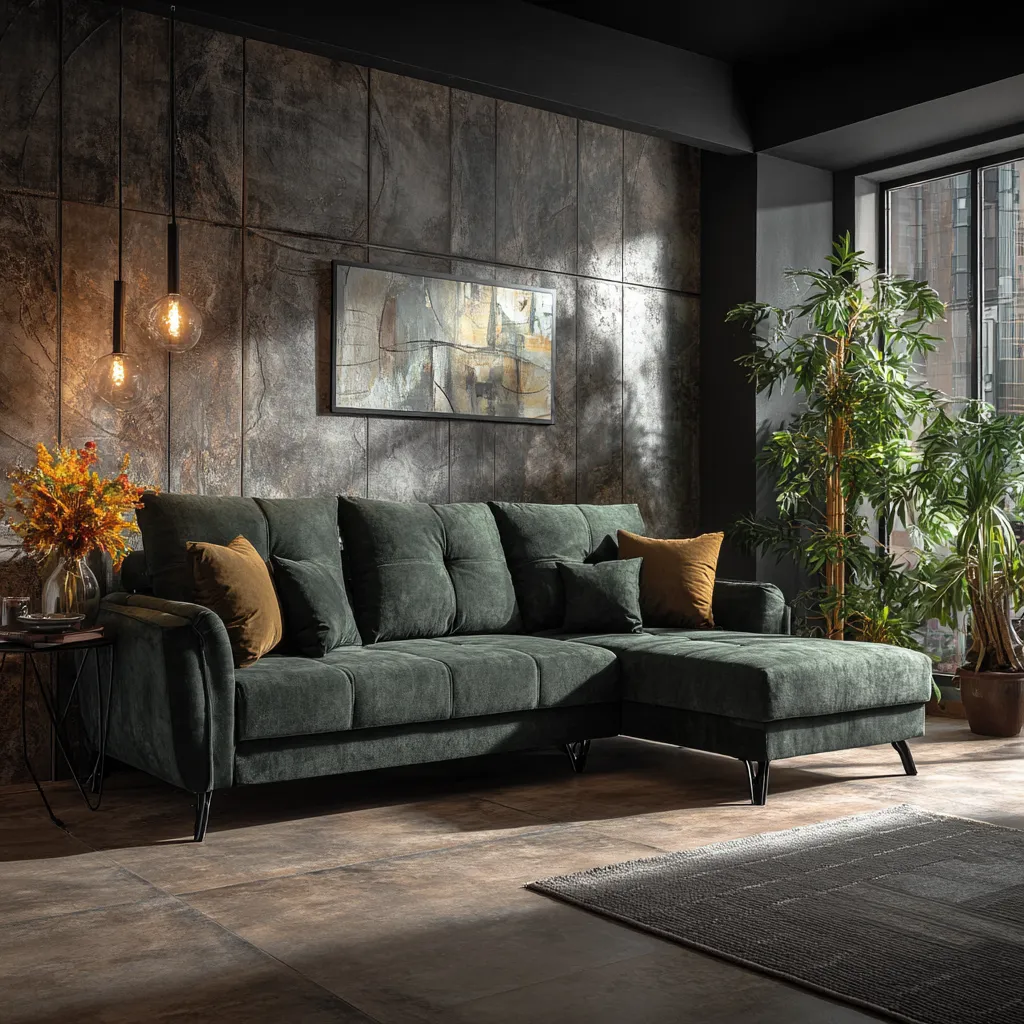 Divano angolare tessuto verde scuro 230x95x85 cm - verde scuro - moderno design-Hutare