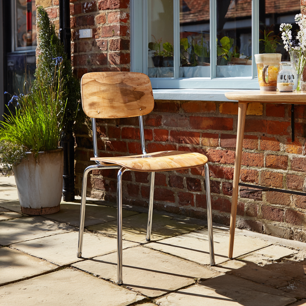 Sedia da giardino - legno e acciaio cromato 45x52x83 cm - colore naturale - design retrò - singola-Hutare