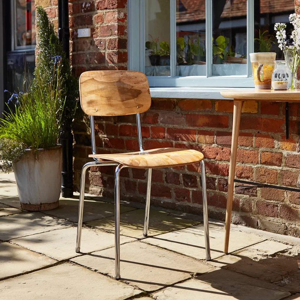 Sedia da giardino - legno e acciaio cromato 45x52x83 cm - colore naturale - design retrò - singola-Hutare