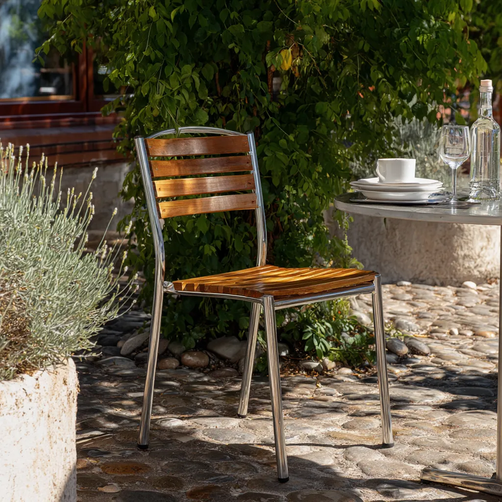 Sedia da giardino - legno e acciaio inox 46x54x85 cm - colore naturale - design contemporaneo - singola-Hutare