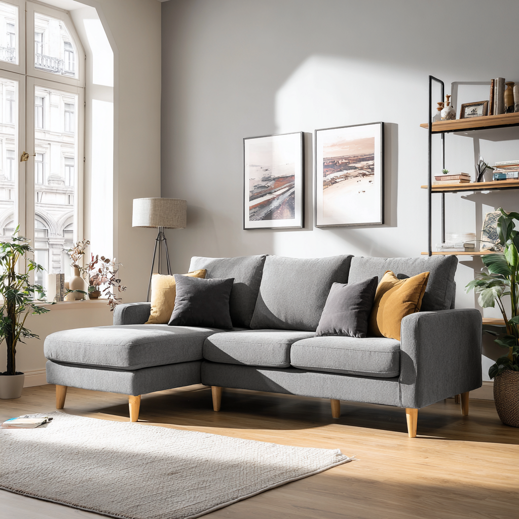 Divano angolare in tessuto grigio 275x170x85 cm - grigio - design scandinavo moderno-Hutare