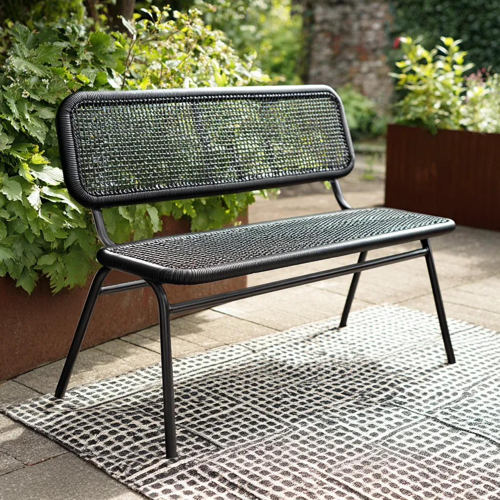 Panchina da giardino in rattan sintetico - 118x58x80 cm - colore nero - design moderno e leggero-Hutare