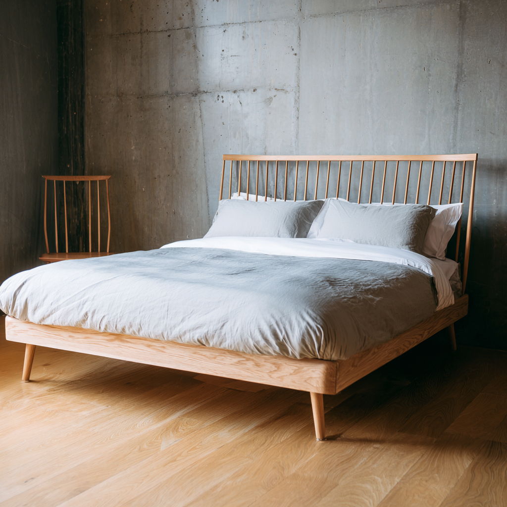 Letto matrimoniale 200x160x105 cm - legno massello rovere naturale - design nordico minimalista-Hutare