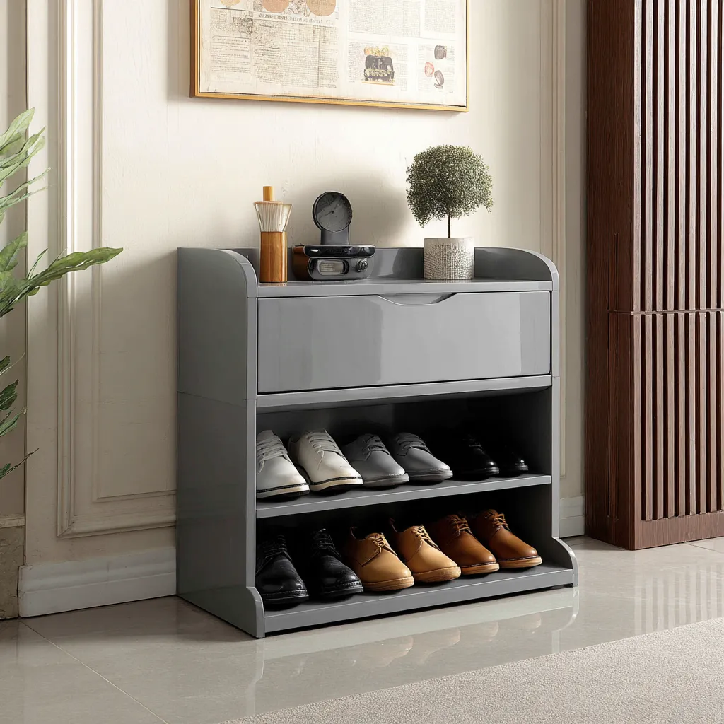 Scarpiera in plastica lucida 80x30x85 cm - grigio - design moderno-Hutare