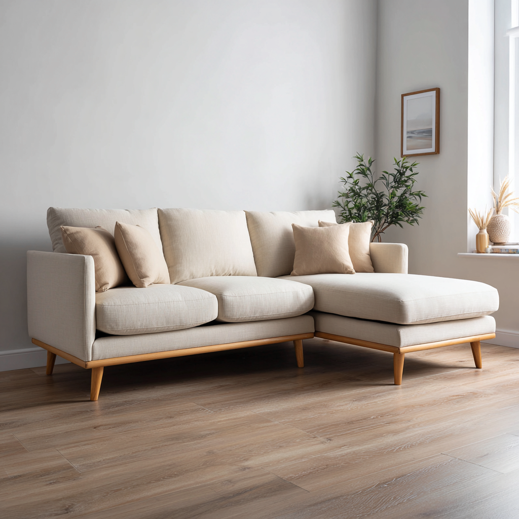 Divano angolare in tessuto lino chiaro 270x165x85 cm - lino chiaro - design nordico minimalista-Hutare