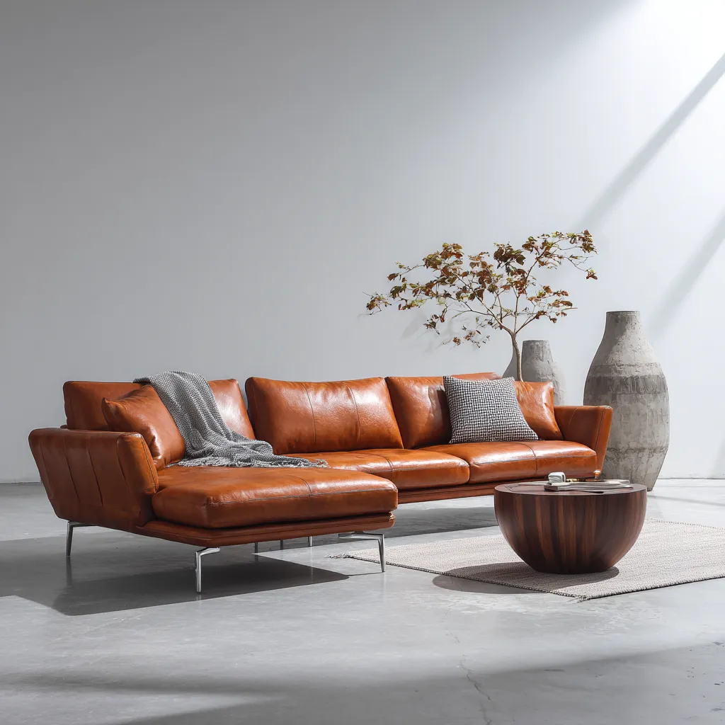 Divano angolare in pelle marrone 285x175x85 cm - marrone - design industriale moderno-Hutare