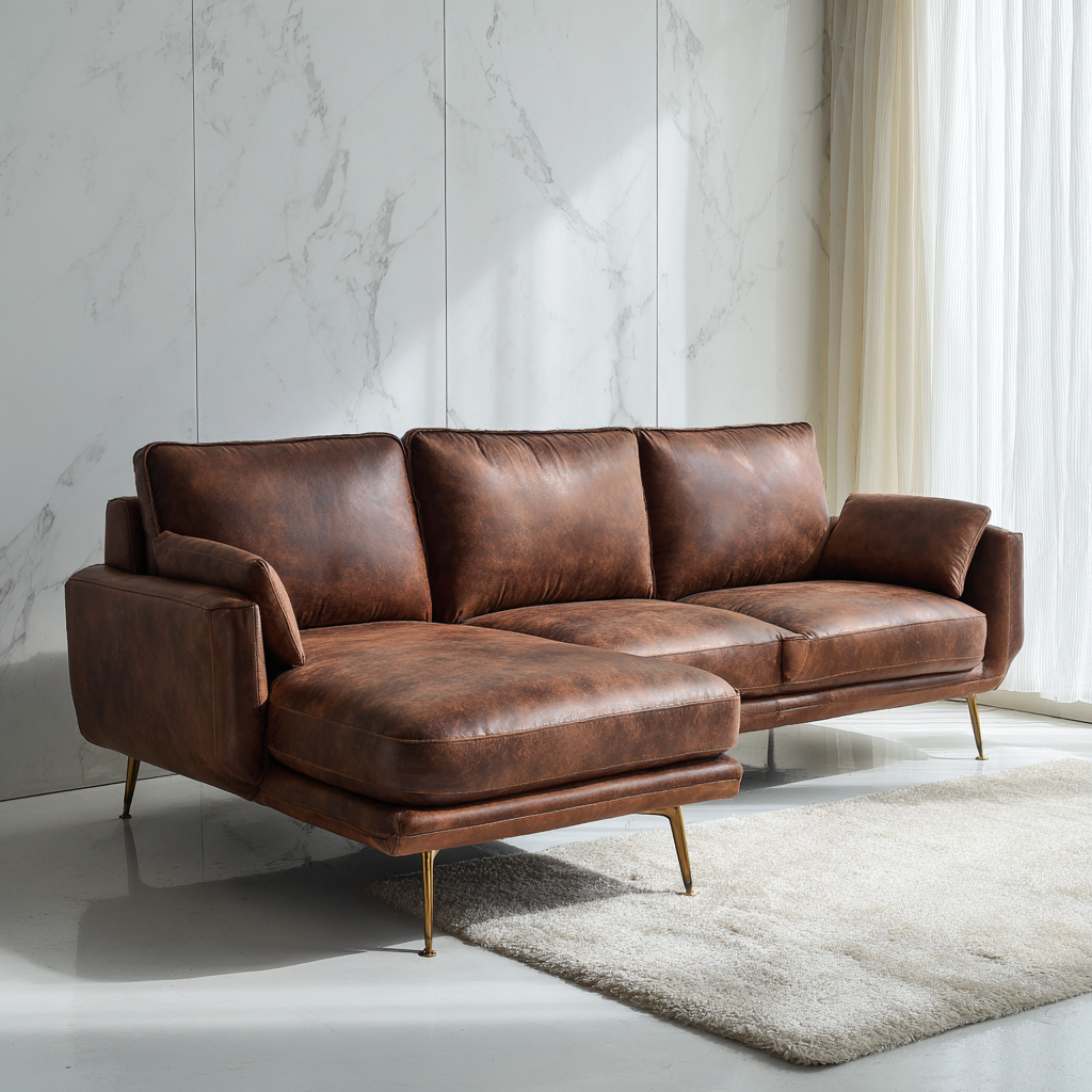 Divano angolare in pelle 260x170x85 cm - marrone - design contemporaneo-Hutare