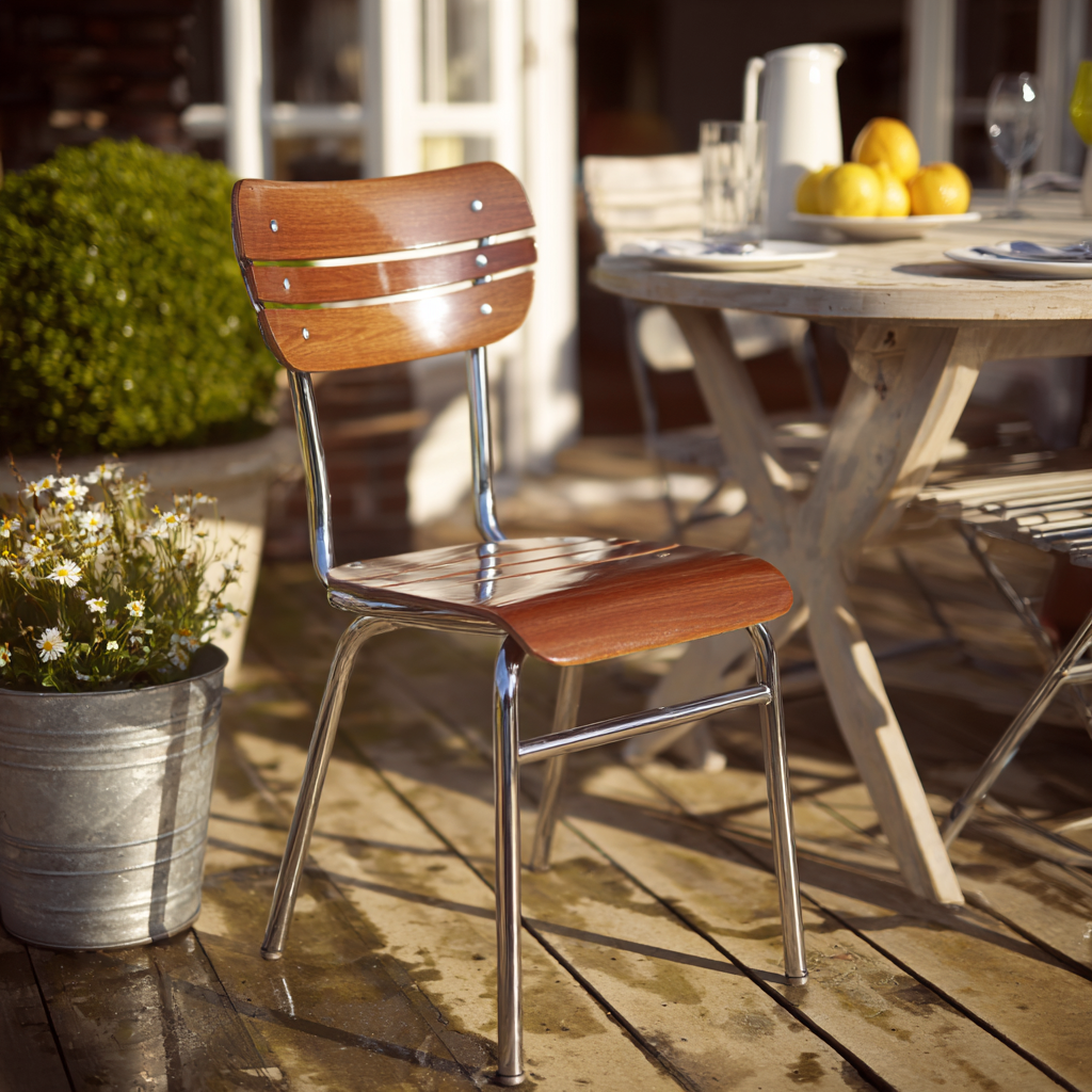 Sedia da giardino - legno e acciaio cromato 49x54x85 cm - marrone-argento - design vintage-Hutare