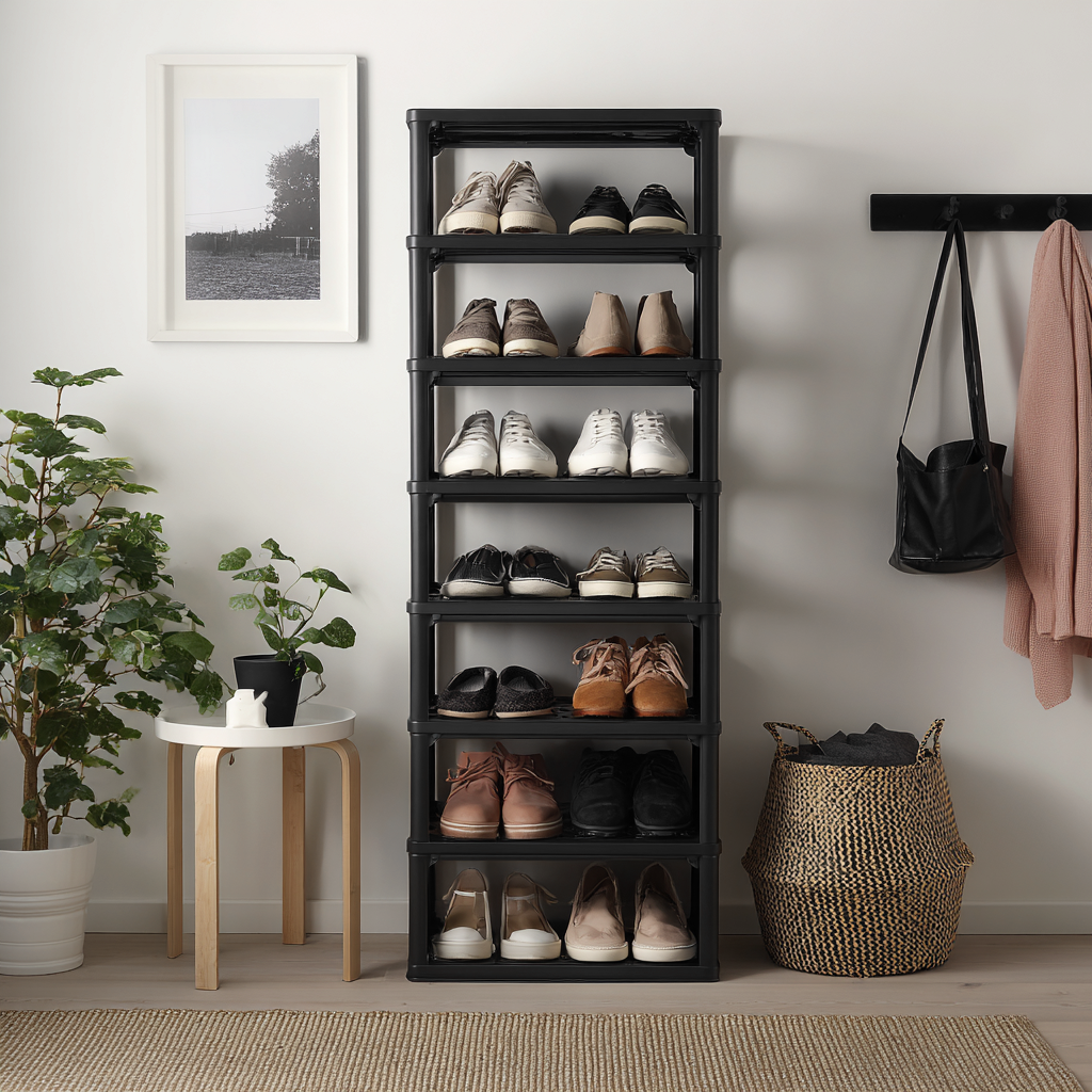 Scarpiera in plastica 60x30x120 cm - nero - design moderno salvaspazio-Hutare