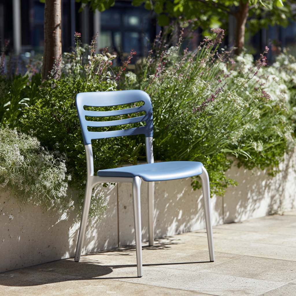 Sedia da giardino in plastica e alluminio 50x52x84 cm - blu-argento - leggera e impilabile - design moderno per esterni-Hutare