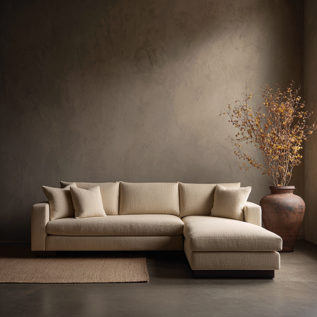 Divano angolare in tessuto 280x175x85 cm - beige - design minimalista moderno-Hutare