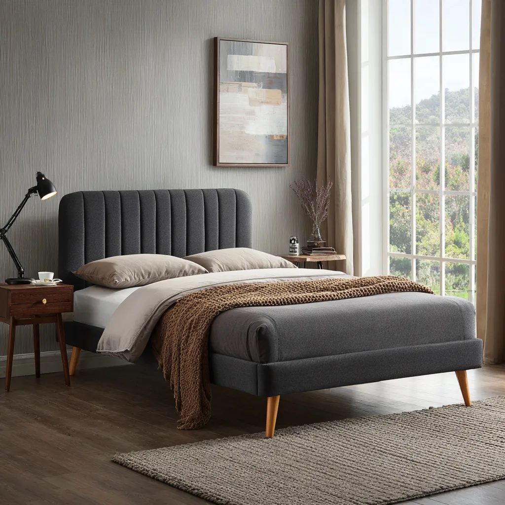 Letto matrimoniale imbottito 200x160x95 cm - grigio scuro - stile moderno-Hutare