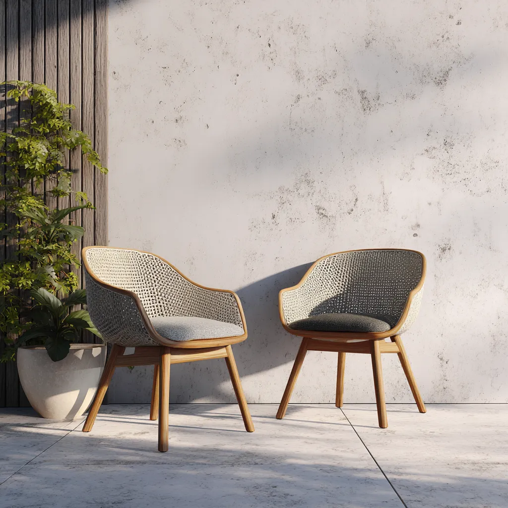 Sedia da giardino con cuscino - rattan sintetico e legno naturale 60x58x80 cm - grigio-beige - design moderno - set da 2-Hutare