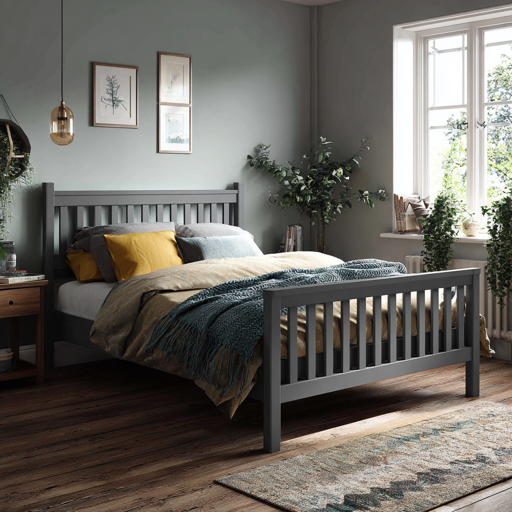 Letto matrimoniale 200x160x105 cm - legno massello grigio - design classico e robusto-Hutare