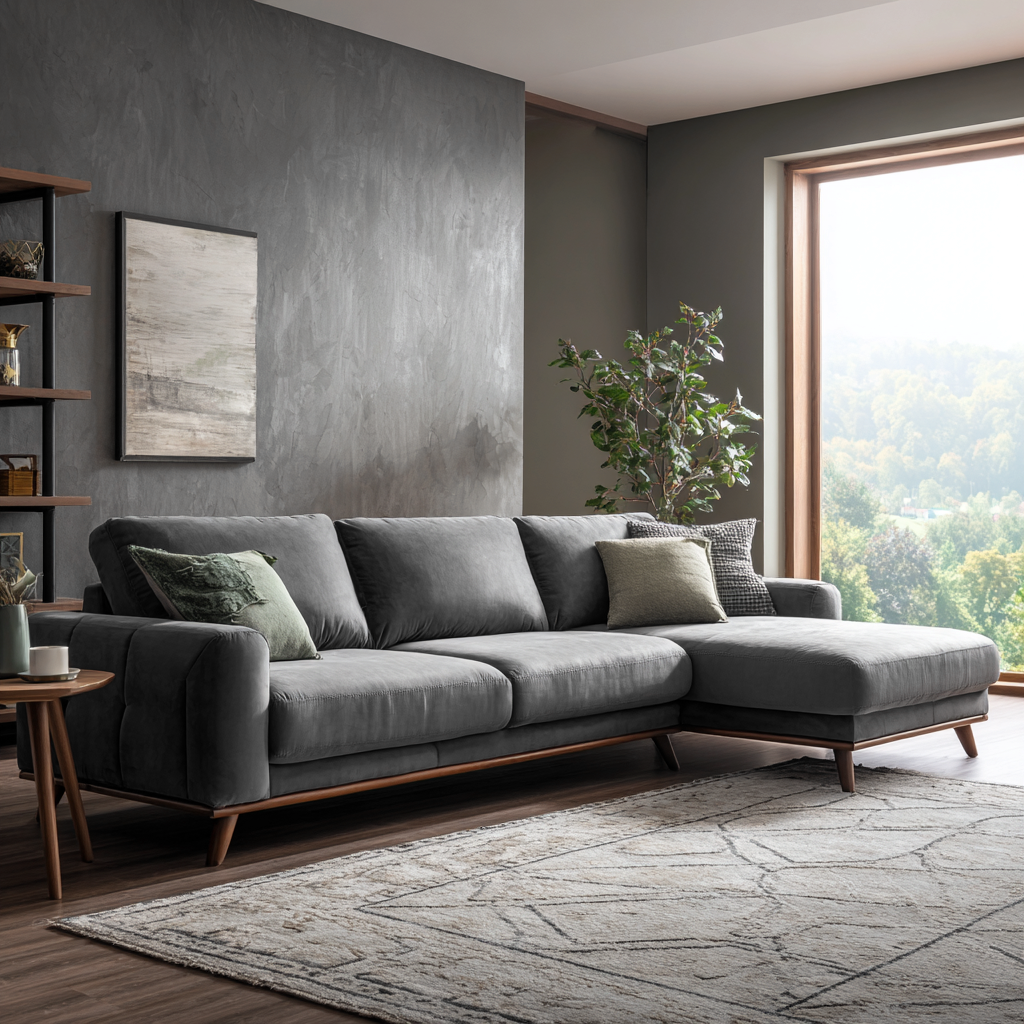 Divano angolare in tessuto vellutato grigio scuro 280x170x85 cm - grigio scuro - design moderno elegante-Hutare