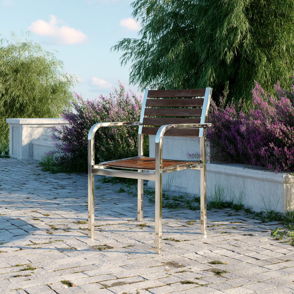 Sedia da giardino con braccioli - legno e acciaio inox 57x60x86 cm - marrone-argento - design moderno-Hutare