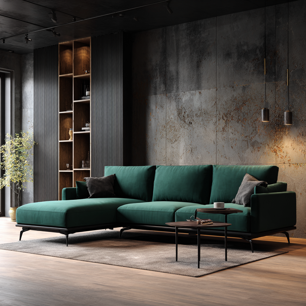 Divano angolare in tessuto verde scuro 280x170x85 cm - verde scuro - design moderno industriale-Hutare