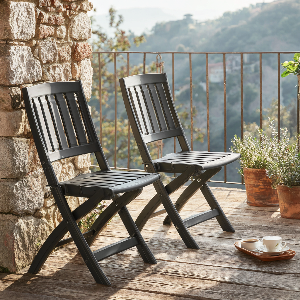 Set di 2 sedie da giardino pieghevoli in plastica 46x55x88 cm - nero - leggere e resistenti per esterni-Hutare