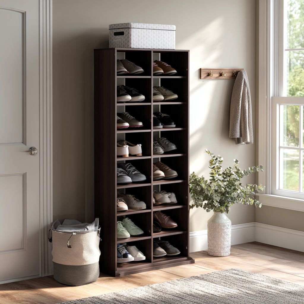 Scarpiera in legno 70x30x150 cm - marrone scuro - design moderno-Hutare