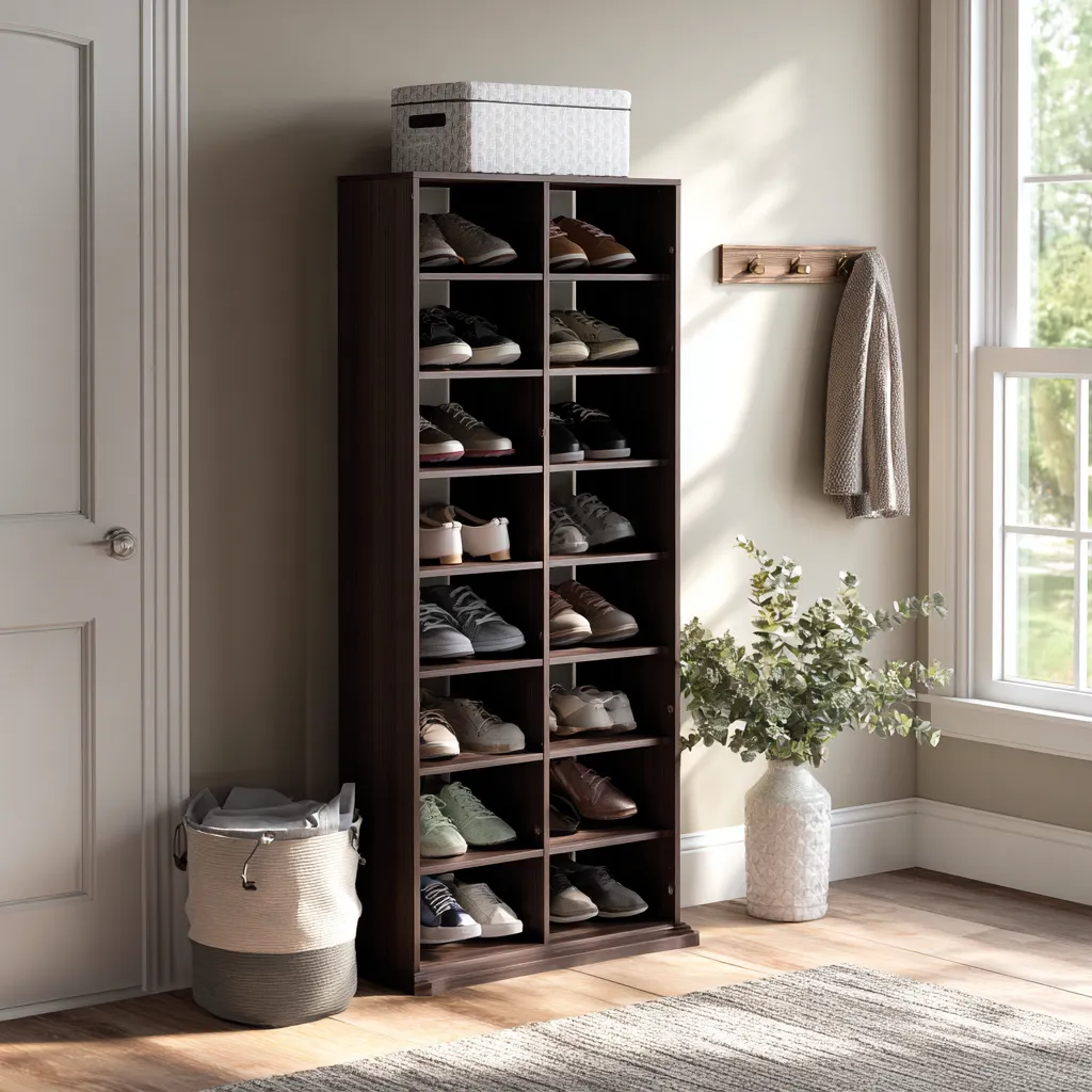 Scarpiera in legno 70x30x150 cm - marrone scuro - design moderno-Hutare