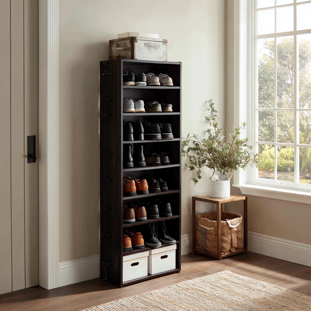 Scarpiera in legno 70x35x160 cm - marrone scuro - design moderno salvaspazio-Hutare