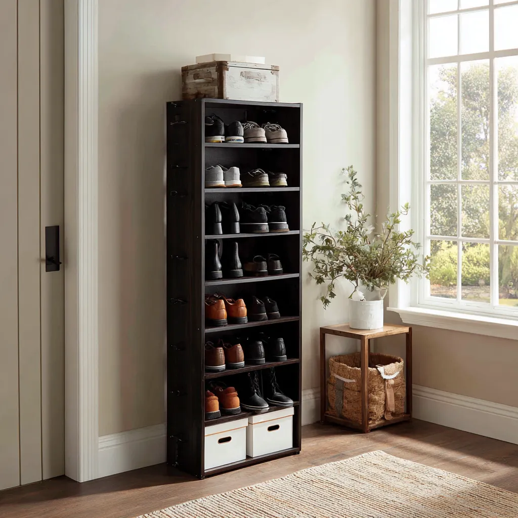 Scarpiera in legno 70x35x160 cm - marrone scuro - design moderno salvaspazio-Hutare