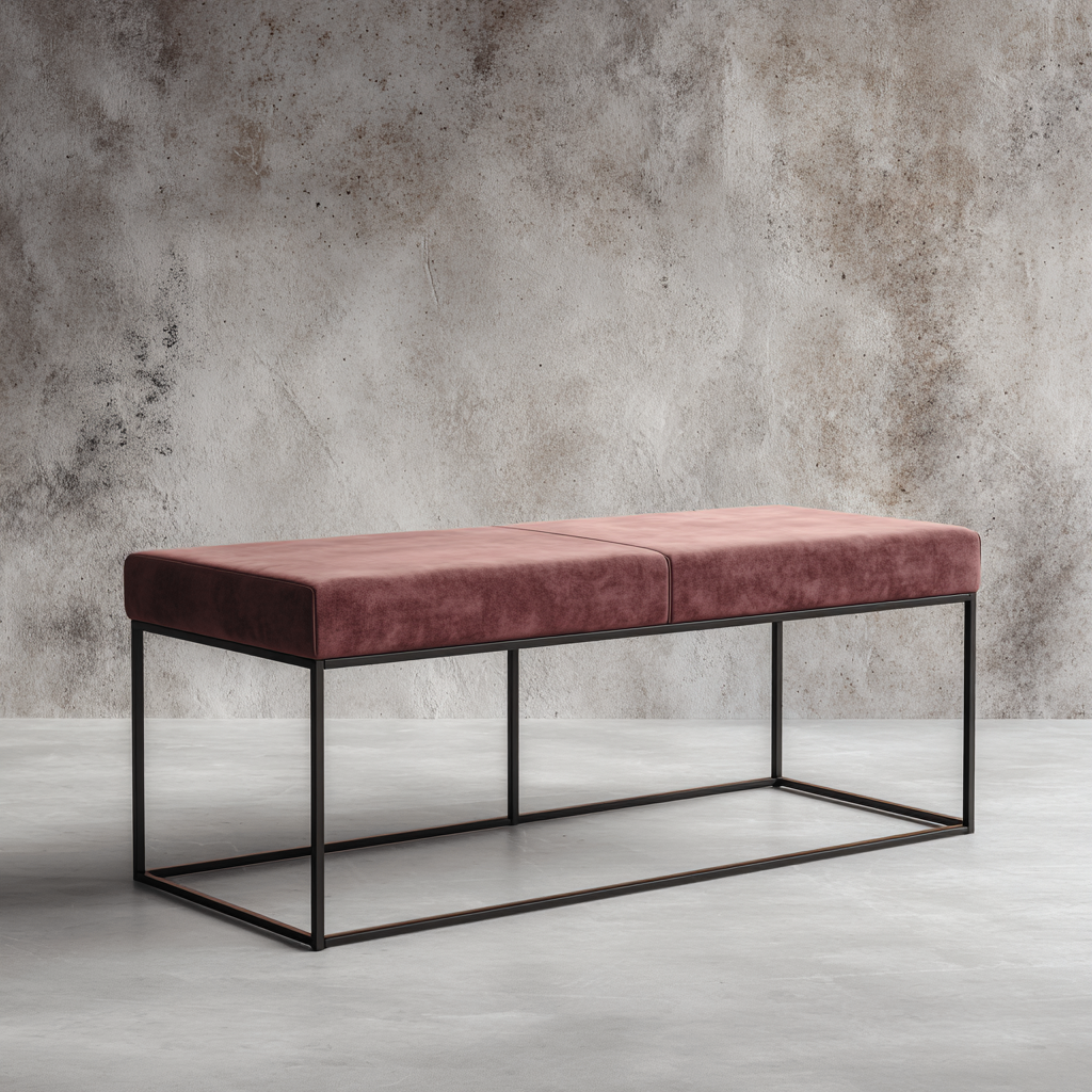 Panca con struttura metallica e seduta in velluto rosso 120x40x45 cm - velluto rosso - design moderno-Hutare