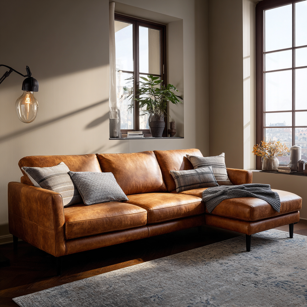 Divano angolare in pelle 265x175x85 cm - marrone - design moderno-Hutare