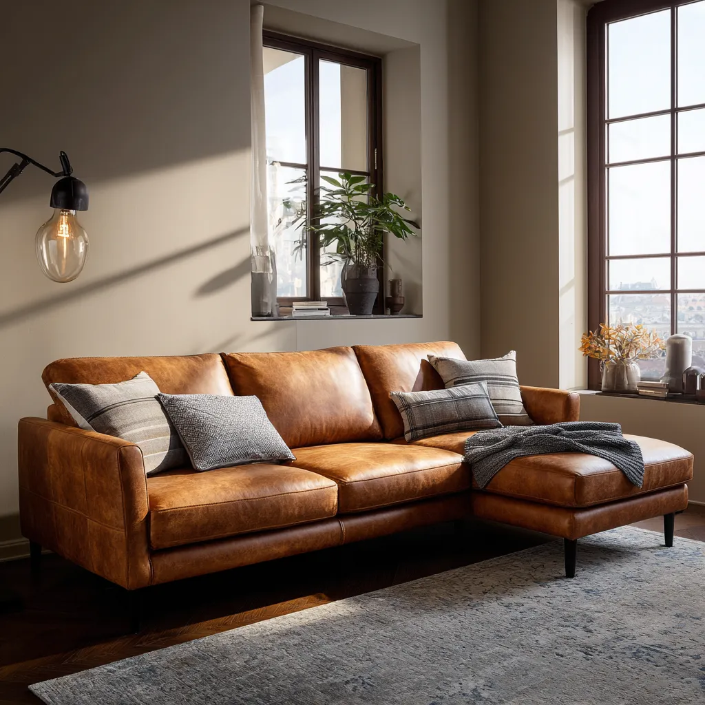 Divano angolare in pelle 265x175x85 cm - marrone - design moderno-Hutare