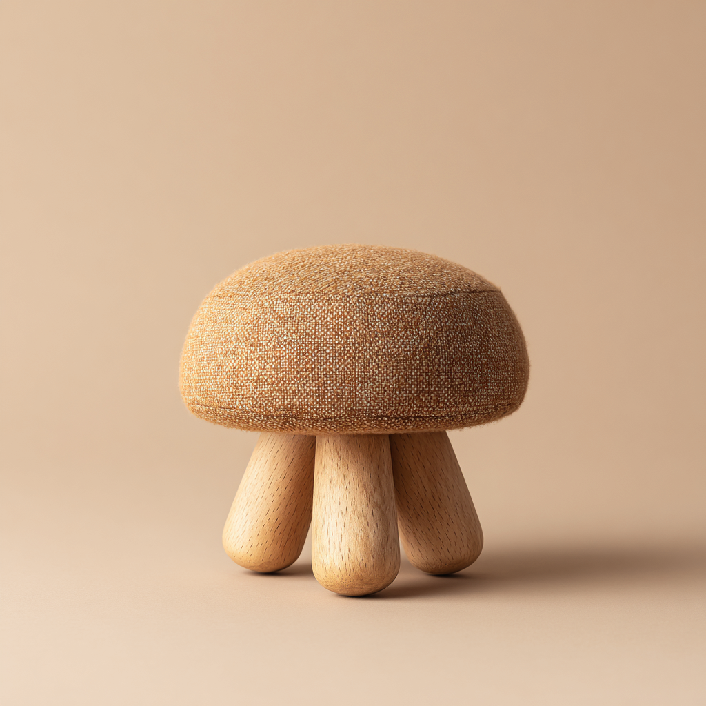 Pouf in tessuto 40x40x38 cm - design moderno - lino sintetico - ocra e legno naturale-Hutare