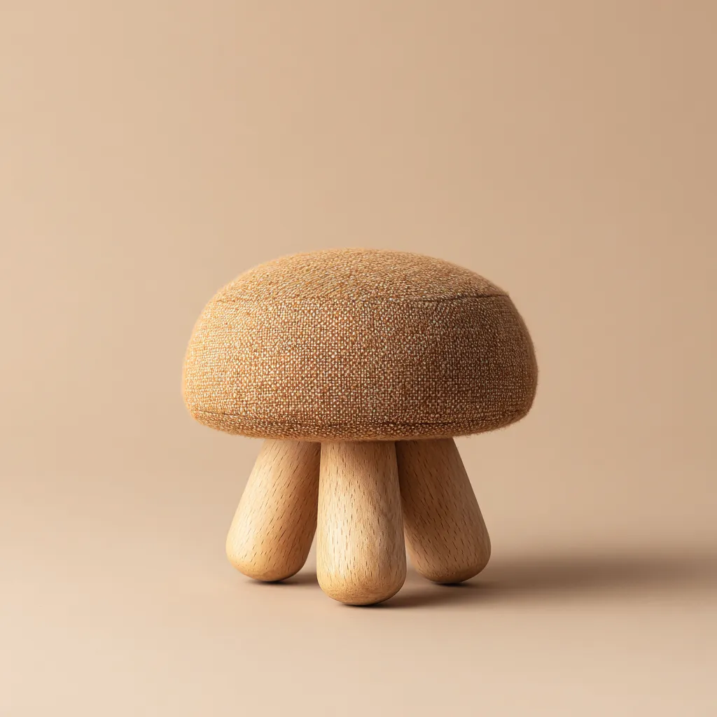 Pouf in tessuto 40x40x38 cm - design moderno - lino sintetico - ocra e legno naturale-Hutare