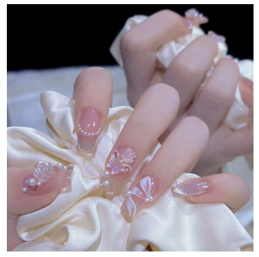 Elegant Press on Nails - Soft Bridal Style, Full Cover Glue-less Nail Tips (Reusable)