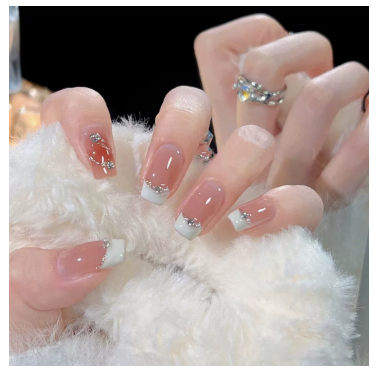 Elegant Press on Nails - Soft Bridal Style, Full Cover Glue-less Nail Tips (Reusable)