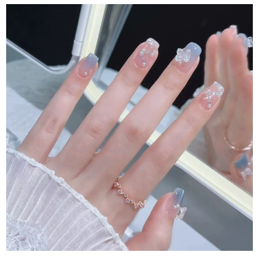 Elegant Press on Nails - Soft Bridal Style, Full Cover Glue-less Nail Tips (Reusable)