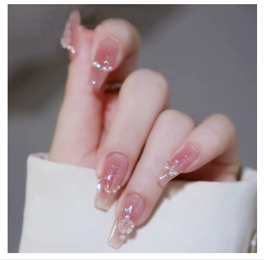 Elegant Press on Nails - Soft Bridal Style, Full Cover Glue-less Nail Tips (Reusable)