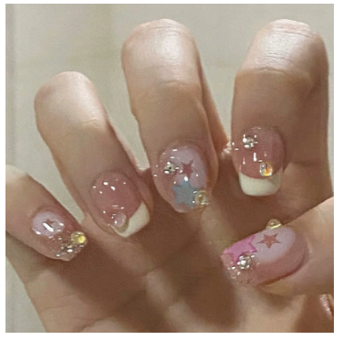 Elegant Press on Nails - Soft Bridal Style, Full Cover Glue-less Nail Tips (Reusable)