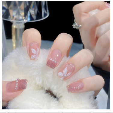 Elegant Press on Nails - Soft Bridal Style, Full Cover Glue-less Nail Tips (Reusable)