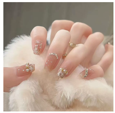 Elegant Press on Nails - Soft Bridal Style, Full Cover Glue-less Nail Tips (Reusable)