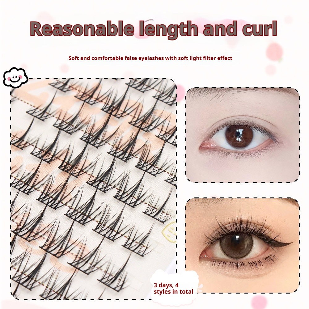 Professional Natural Fluffy Mascara Lashes - Wispy Doll Eye Effect, Baby-D Curl, Easy Cluster Application for Beginners-Lumenessence