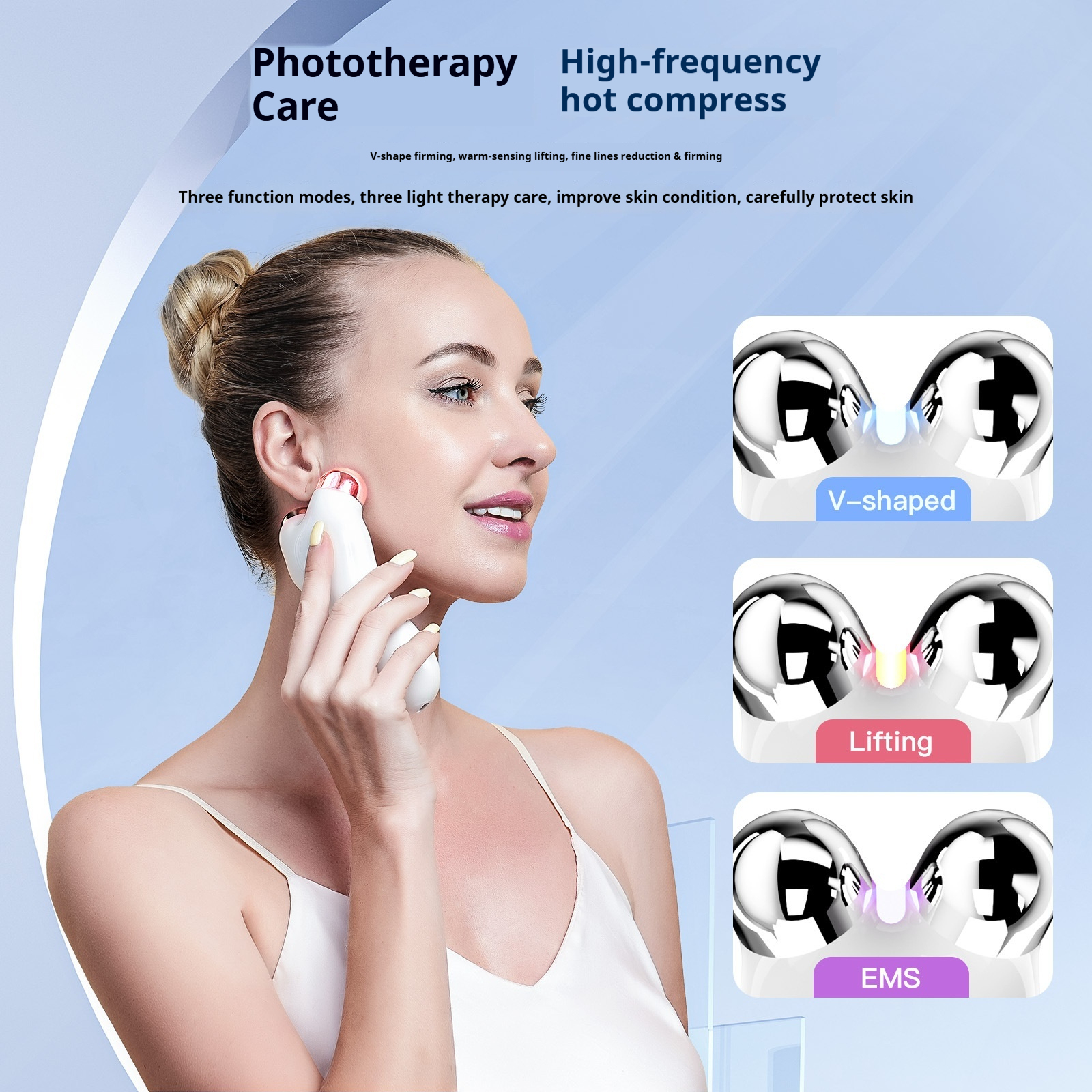 V-Line Shaping Device - Professional Facial Lifting Roller with EMS & LED Light Therapy for a Tighter, Youthful Look-Lumenessence