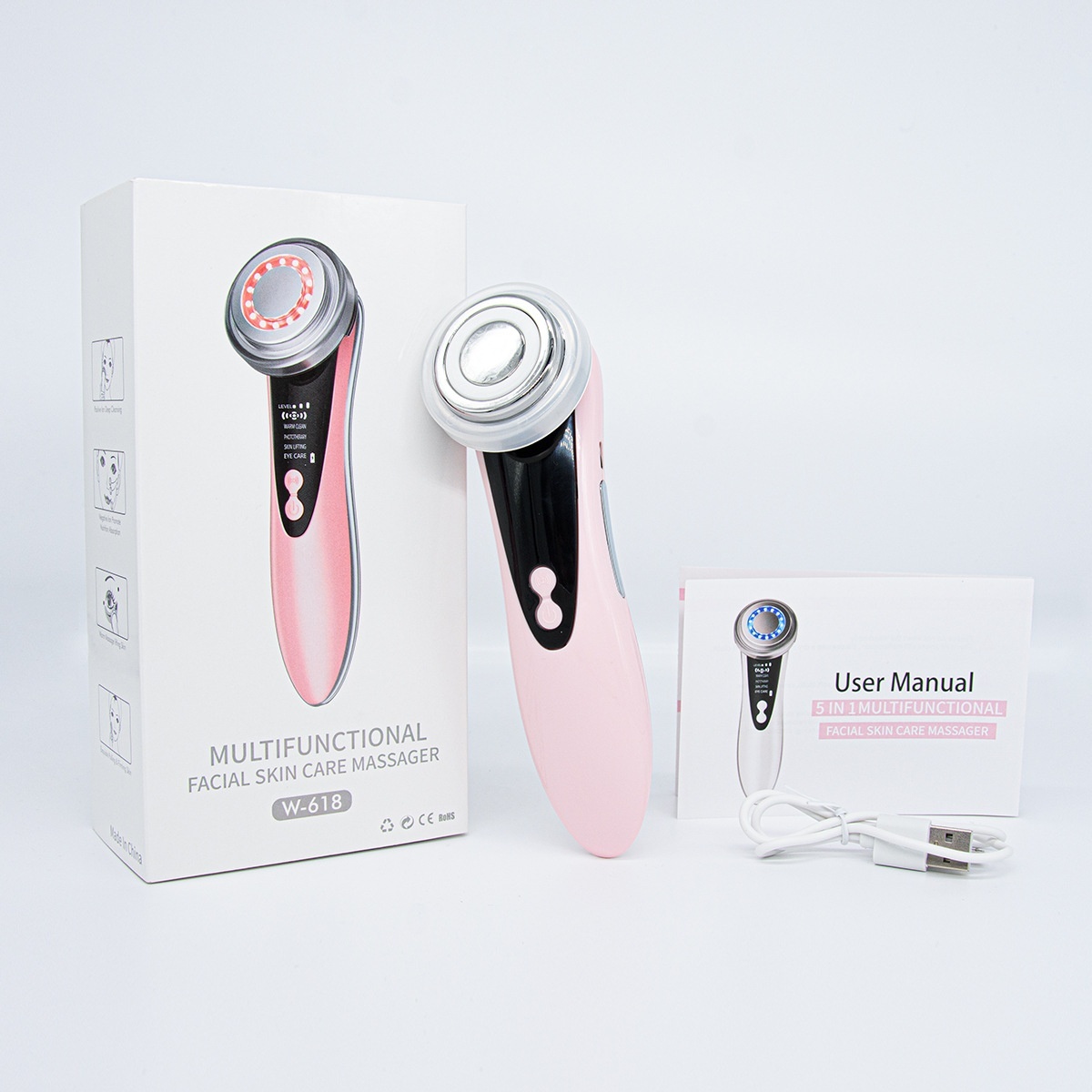 Multi-Functional Facial Device | Deep Cleansing + Hot Moisturize + Ion+ + Ion- + Vibration + LED Therapy-Lumenessence