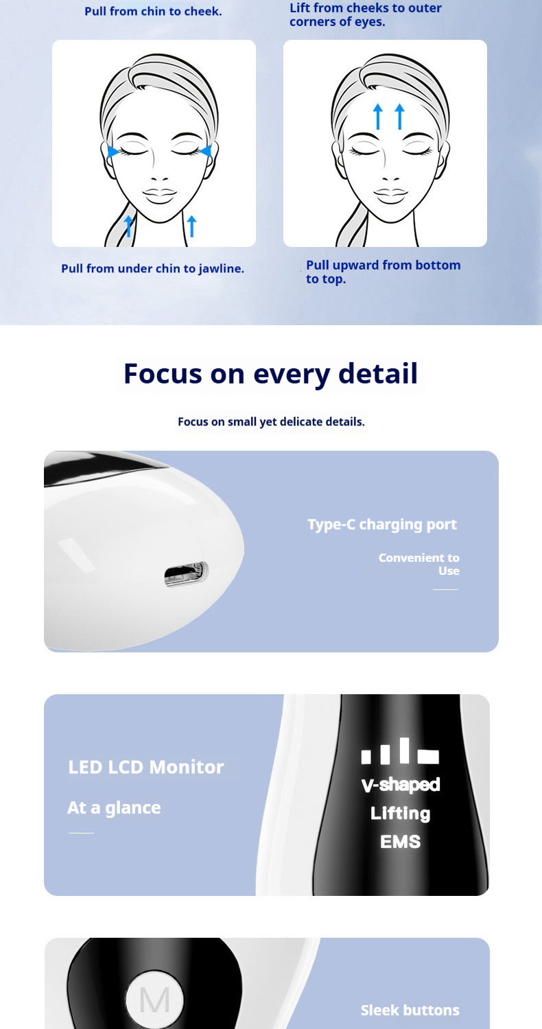 V-Line Shaping Device - Professional Facial Lifting Roller with EMS & LED Light Therapy for a Tighter, Youthful Look-Lumenessence