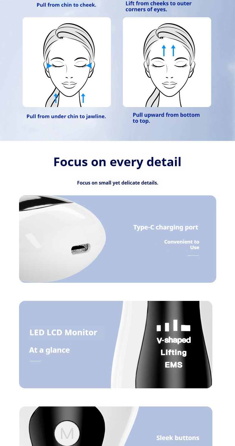 V-Line Shaping Device - Professional Facial Lifting Roller with EMS & LED Light Therapy for a Tighter, Youthful Look-Lumenessence