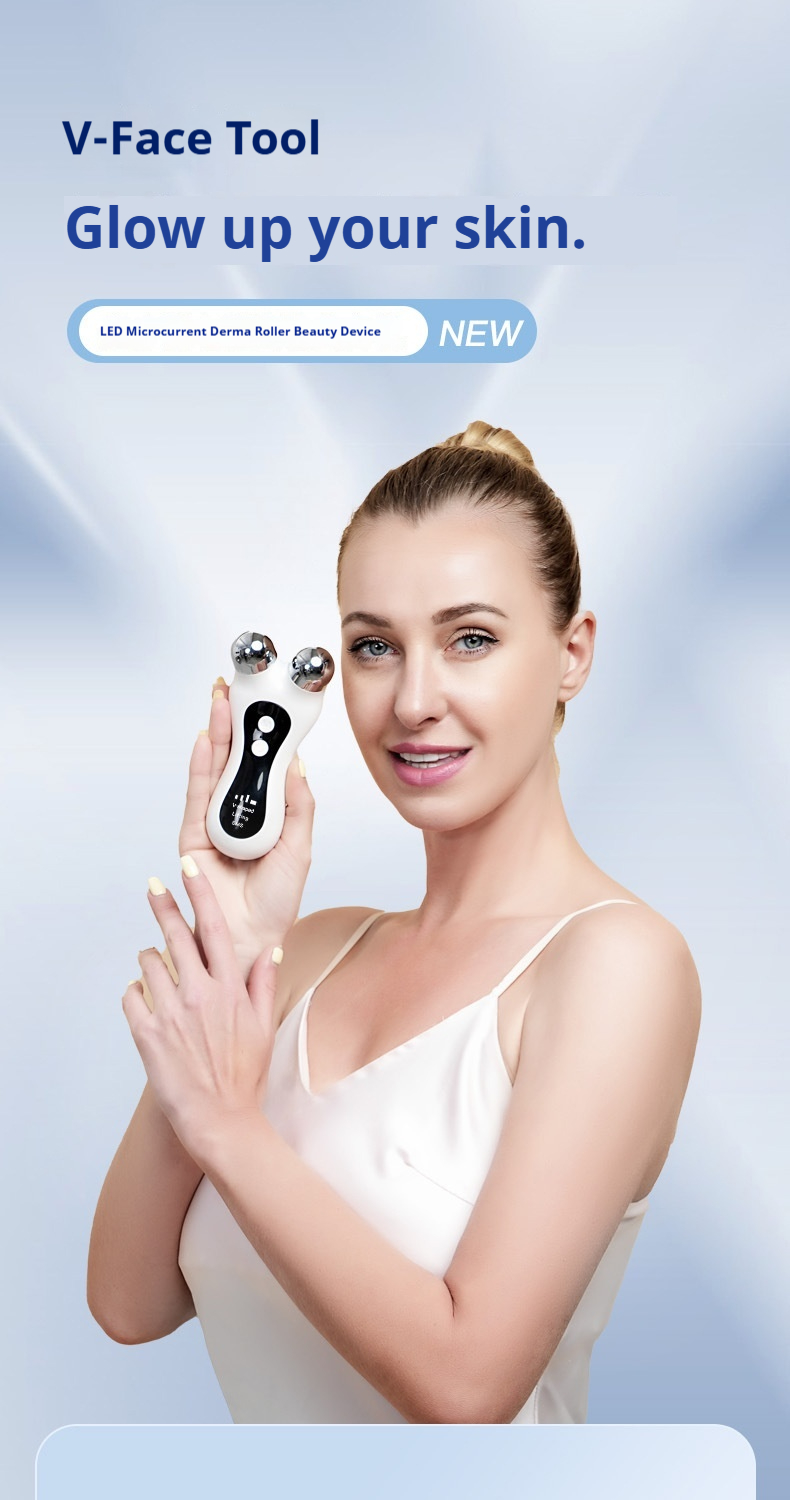 V-Line Shaping Device - Professional Facial Lifting Roller with EMS & LED Light Therapy for a Tighter, Youthful Look-Lumenessence