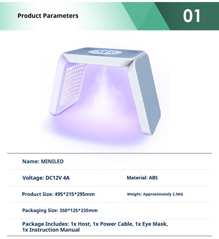 7-Color LED Phototherapy Mask - Red & Blue Light Facial Device with Hydrating Spray & Skin Analysis