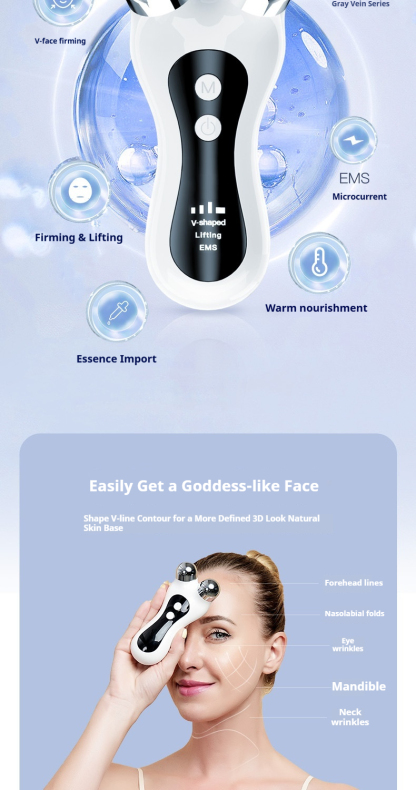 V-Line Shaping Device - Professional Facial Lifting Roller with EMS & LED Light Therapy for a Tighter, Youthful Look-Lumenessence