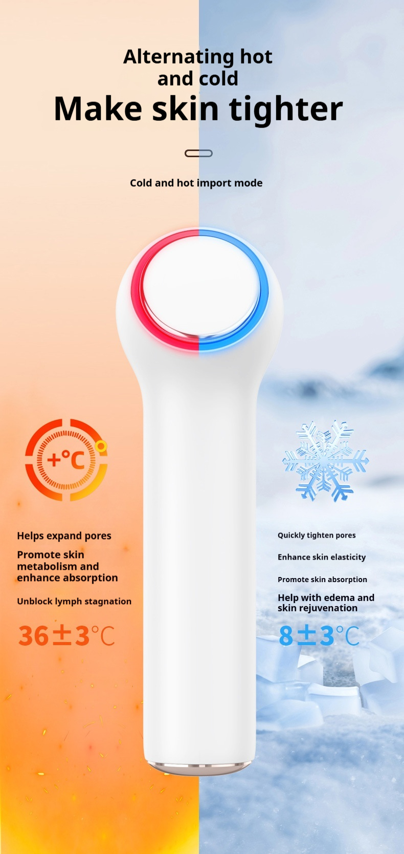 Cryotherapy Facial Massager, Hot Cold Therapy Device for Skin Toning & Deep Cleansing, At-Home Ice Roller to Reduce Puffiness and Tighten Pores-Lumenessence